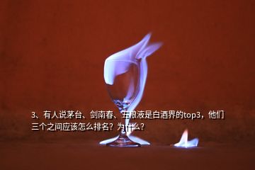 3、有人說茅臺、劍南春、五糧液是白酒界的top3，他們三個之間應該怎么排名？為什么？