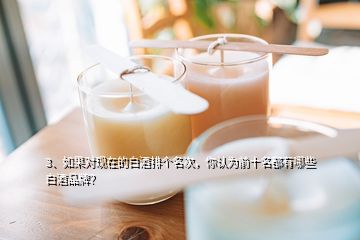 3、如果對(duì)現(xiàn)在的白酒排個(gè)名次，你認(rèn)為前十名都有哪些白酒品牌？