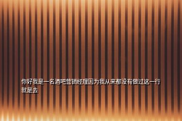 你好我是一名酒吧營(yíng)銷經(jīng)理因?yàn)槲覐膩?lái)都沒(méi)有做過(guò)這一行就是去