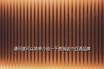 請問誰可以簡單介紹一下貴海這個白酒品牌