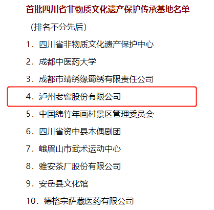 川酒唯一！祝賀瀘州老窖入選首批四川省非物質(zhì)文化遺產(chǎn)保護(hù)傳承基地